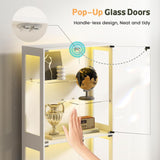 Lamtor 69-Inch Glass Display Cabinet - Adjustable Shelves Display Case, Curio Cabinet with RGB Lighting, for Game Room, Living Room, Bedroom, White Lamtor