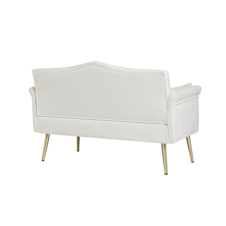 hansones 55-Inch Modern Velvet Loveseat Sofa with Gold Metal Legs & Side Pockets, Tufted Backrest, Perfect for Living Room, Bedroom, or Office (Modern Beige) hansones