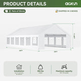 Aoxun 20x40 Party Tent Canopy for Weddings Waterproof Event Tent with Removable Sidewalls &Roll-up Door, Heavy-Duty Steel Frame for Outdoor Weddings, BBQ, Birthday Parties, & Camping,White Aoxun