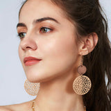 9 Pairs Boho Vintage Wooden Round Geometric Leather Earrings Retro Hollow Out Circle Earrings Big Lightweight Statement Jewelry Suitable for Women Hefanny