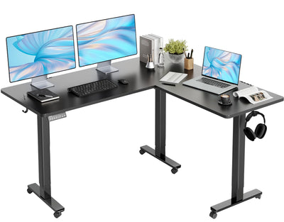 Claiks L Shaped Standing Desk Adjustable Height, Dual Motor Electric Corner Standing Desk, 63x55 inch Sit Stand up Desk with Splice Board, Black
