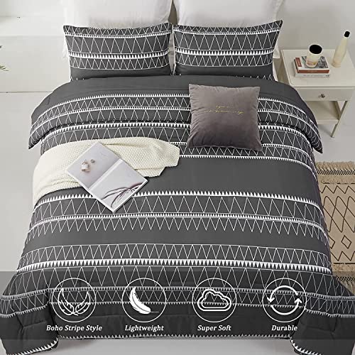 WONGS BEDDING Dark Grey Comforter Set California King, Reversible Boho Triangle Bedding Comforter Set for Cal King Bed 3 Pieces (1 Comforter + 2 Pillowcases), Microfiber Bedding Set 104"x 96" WONGS BEDDING