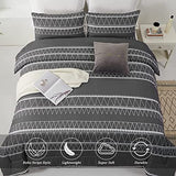 WONGS BEDDING Dark Grey Comforter Set California King, Reversible Boho Triangle Bedding Comforter Set for Cal King Bed 3 Pieces (1 Comforter + 2 Pillowcases), Microfiber Bedding Set 104"x 96" WONGS BEDDING