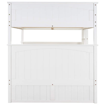 SOFTSEA Wooden Bunk Bed Full Over Full with Trundle for 3, Divided Into Two Separate Full Beds, White