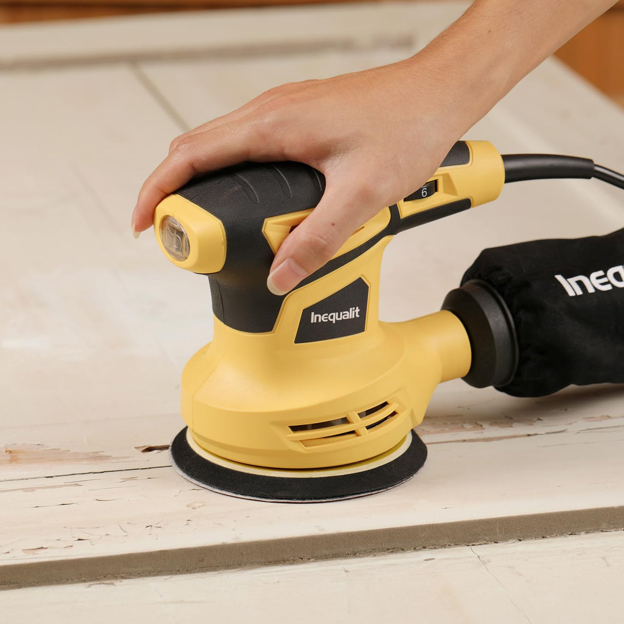 Inequalit 2.4Amp 5 Inch Orbital Sander, 6000-13000OPM Random Orbital Sander with 6 Variable Speed, 15Pcs Sandpapers and Dust Collector Included, Fit for Sanding and Polishing Inequalit