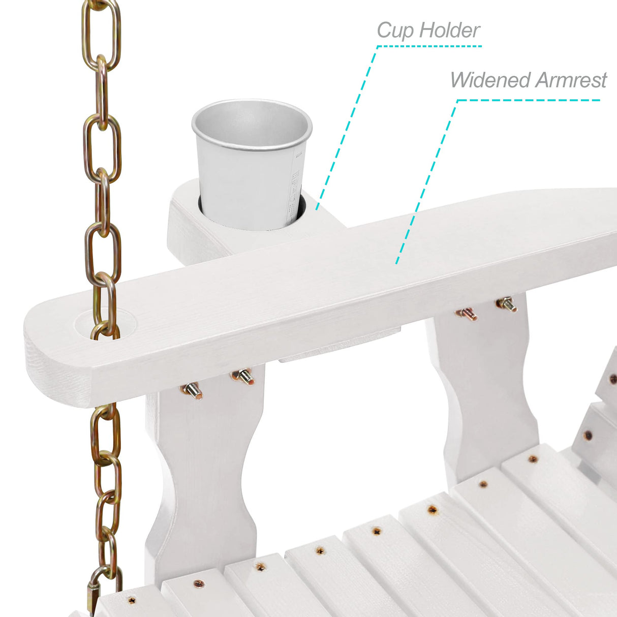 4FT Wooden Porch Swing w/Cupholders,Heavy Duty 800LBS Outdoor Swing Bench w/Chains,Patio Roll Back Swing Chair Bench,Front Porch 2-Person Hanging Bench,for Garden Courtyard Lawn & Balcony Backyard RELIANCER