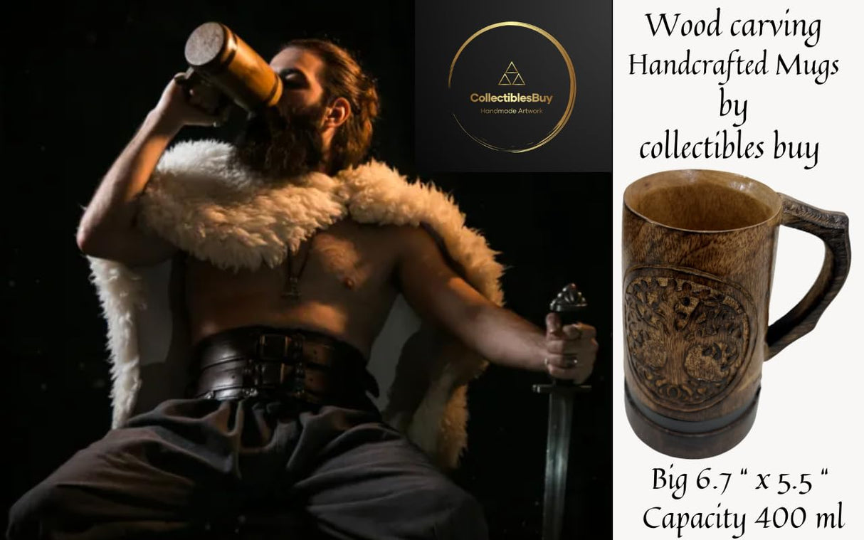 Handmade Mango Wooden Beer Coffee Mugs Wood Dark Natural - Eco-Friendly Wooden Tankard Gift Glass Stein Tea Cup Barrel for Men Women Coffee Viking Mug collectiblesBuy