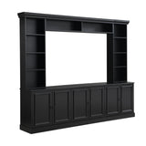 SOFTSEA 4-Piece Wall Unit Entertainment Center with Bookshelves for TVs up to 70", Modern TV Stand with 6 Doors & Adjustable Shelves, Large Media Center with Display Cabinet for Living Room, Black SOFTSEA