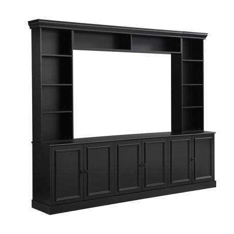 SOFTSEA 4-Piece Wall Unit Entertainment Center with Bookshelves for TVs up to 70", Modern TV Stand with 6 Doors & Adjustable Shelves, Large Media Center with Display Cabinet for Living Room, Black SOFTSEA