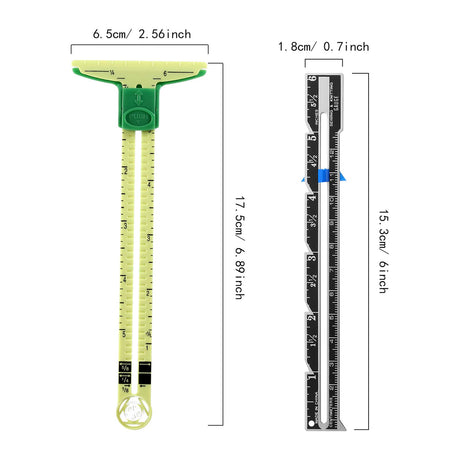 2 Pieces Sewing Gauge Sewing Measuring Tool, 5-in-1 Sliding Gauge Measuring Sewing Ruler Tool Fabric Quilting Ruler for Knitting Crafting Sewing Beginner Supplies Frienda