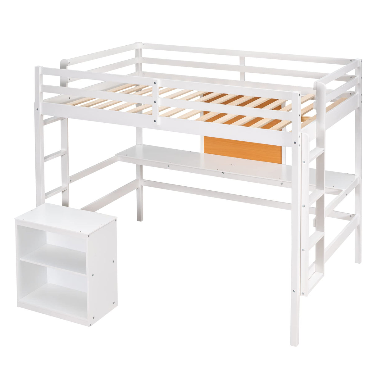 Bellemave Twin Loft Bed with Desk and Storage – Solid Wood Frame in White Bellemave