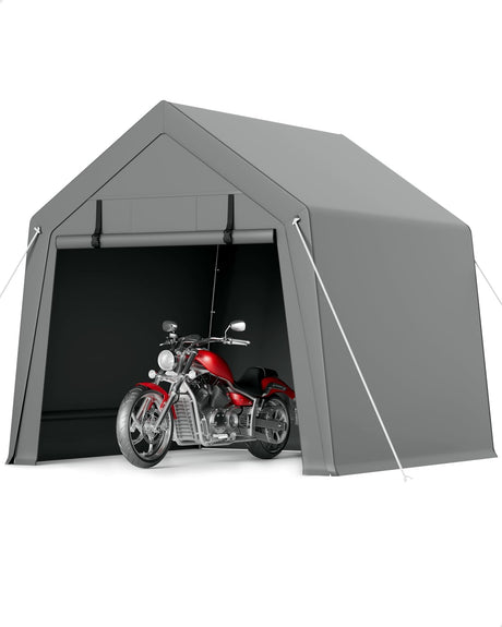 GarveeLife 10 x 10 ft Carport Storage Shed, Portable Garage with Roll-up Zipper Door, Heavy Duty Waterproof Tarp, Storage for Motorcycle, Bike, Firewood, Garden Tools GarveeLife