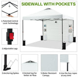 Tunbne 10'x10' Pop Up Canopy Tent with Sidewall and 6 Pockets, Patented One Push, Instant Shade Canopy with Vented Roof for Patio Outdoor, Case, 8 Stakes, 4 Ropes, 4 Sandbags (White) Tunbne