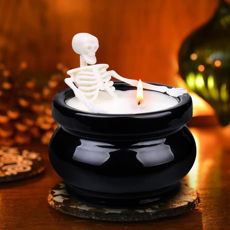 Skeleton Candle Halloween Decorations Indoor, Gothic Vintage Fall Home Decor for Farmhouse Room Apartment Table Desk, Gag Birthday White Elephant Gifts Witchy Gifts for Women Men Friends SUPERSUN