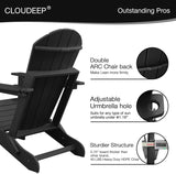 CLOUDEEP Folding Adirondack Chairs Outdoor Chair, HDPE Patio Chair for Deck Garden Backyard Balcony, Weather Resistant & Comfortable, Black CLOUDEEP