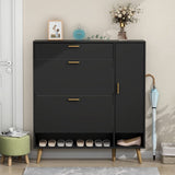 Gyfimoie Shoe Rack Cabinet, Free Standing Shoes Storage Organizer Cabinet with 2 Flip Drawers, Entryway Narrow Shoe Rack Storage with Doors for Entryway Gyfimoie