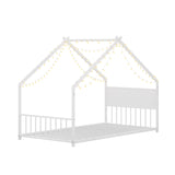 Twin Size Montessori Floor Bed with RGB LED Light, Twin Size House Floor Bed with High Headboard and Footboard, Twin Floor Bed with Slats, Twin Floor Bed for Kids(Twin White) Bellemave
