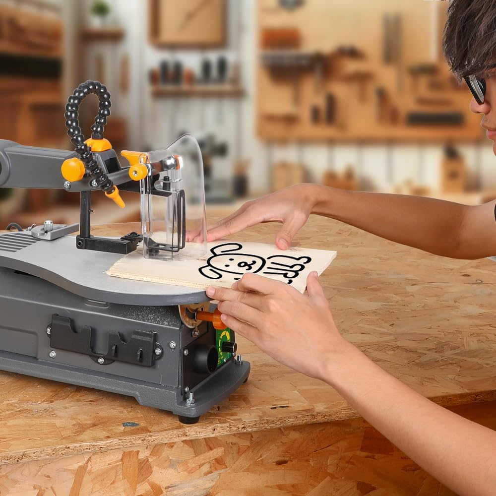 Hoteche 16-inch Power Scroll Saws for Woodworking, 1.2-Amp, Variable Speed, with Large Tilting Working Table and Integrated Dust Port Hoteche