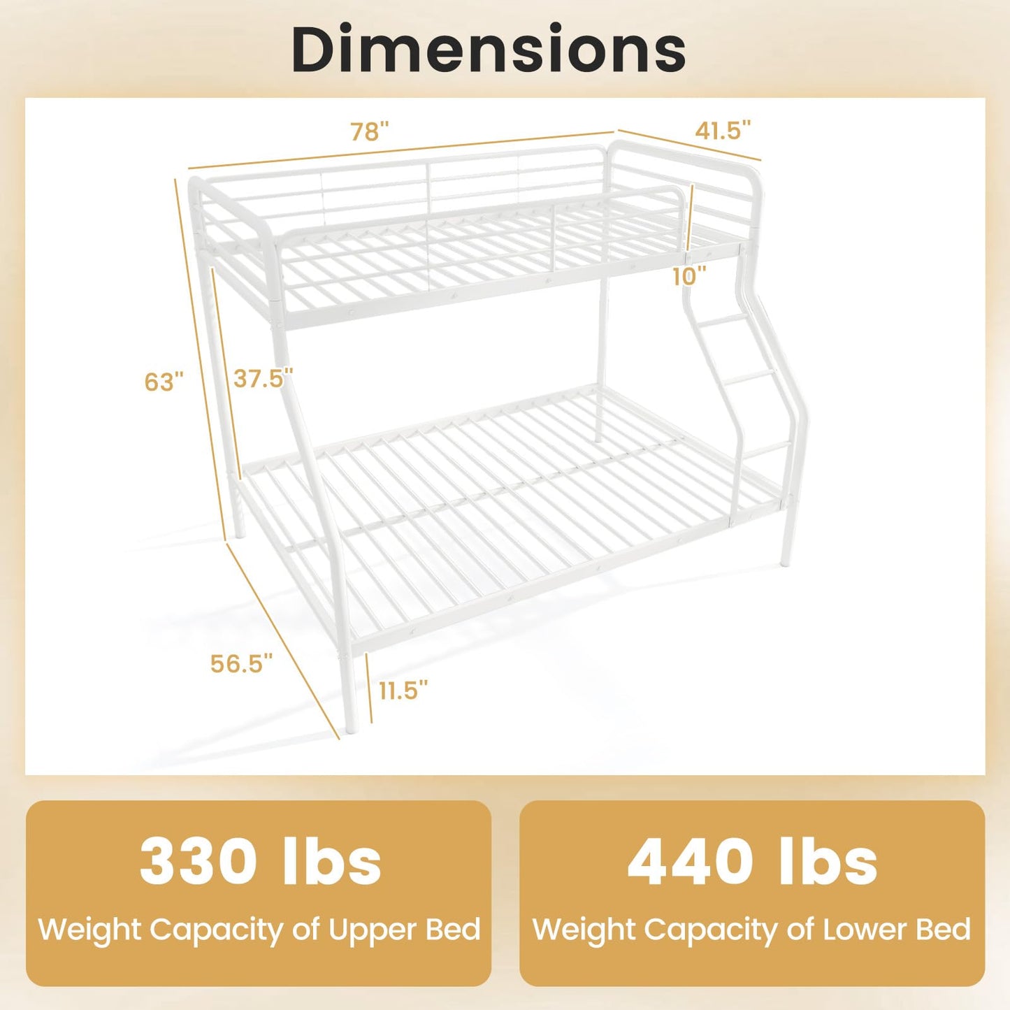 Giantex Metal Bunk Beds Twin Over Full Size, Heavy Duty Bunk Bed for Teens Adults with Ladder & Guardrails, Space Saving Metal Bunk Bed for Dorm, Bedroom, Apartment, No Box Spring Needed (White)