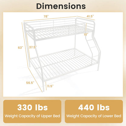 Giantex Metal Bunk Beds Twin Over Full Size, Heavy Duty Bunk Bed for Teens Adults with Ladder & Guardrails, Space Saving Metal Bunk Bed for Dorm, Bedroom, Apartment, No Box Spring Needed (White)