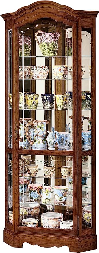 Howard Miller Bloembergen Corner Curio Cabinet, Illuminate Storage Cabinets with Yorkshire Finish - Adjustable Levelers Collectibles Glass Shelves for Home Decor, Living Room and Office