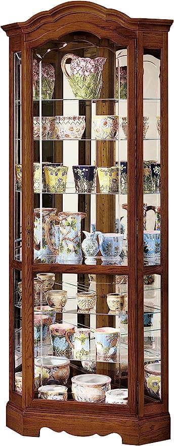Howard Miller Bloembergen Corner Curio Cabinet, Illuminate Storage Cabinets with Yorkshire Finish - Adjustable Levelers Collectibles Glass Shelves for Home Decor, Living Room and Office Howard Miller