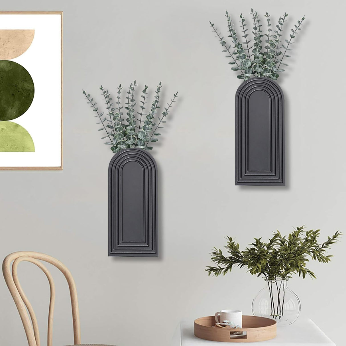 Dnnnii 2 Pack Wooden Wall Vase Set - Black Finish Modern Farmhouse & Boho Wall Decor for Entryway, Hallway, Bathroom, Living Room, Dining Room, Narrow Spaces Dnnnii