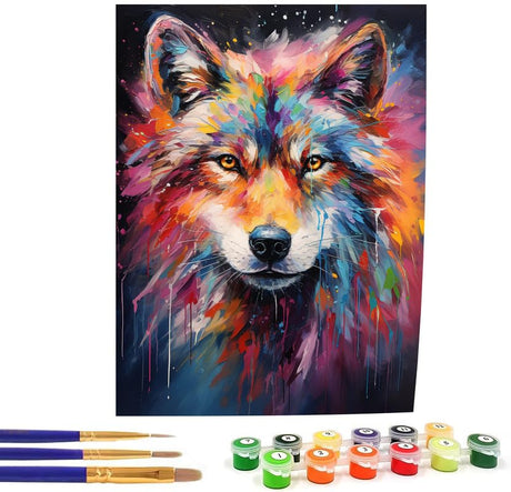 Bimkole Wolf Paint by Number for Adults, DIY Oil Painting Kit on Canvas with Paintbrushes and Acrylic Pigment, Perfect for Paint by Numbers for Adults Beginner, for Home Wall Decor16x20 Inch Bimkole