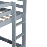 PVWIIK Bunk Bed Twin Over Twin with Ladder & Safety Guard Rails,Solid Wood Bunk Bed Frame for Kids,No Box Spring Needed, Grey PVWIIK