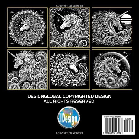 53 Fractal Unicorn Portraits: Stress Relief Scratch Art Style Coloring Book for Adults & Teens, Fractal on Black Background, Mindfulness Relaxation (Midnight Black Background Coloring Series) WoodArtSupply