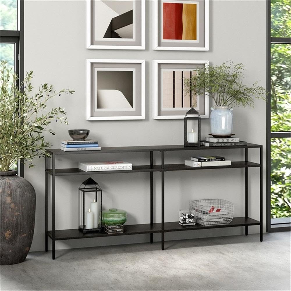 Henn&Hart 64" Wide Rectangular Console Table with Metal Shelves in Blackened Bronze, Entryway Table, Accent Table for Living Room, Hallway Henn&Hart