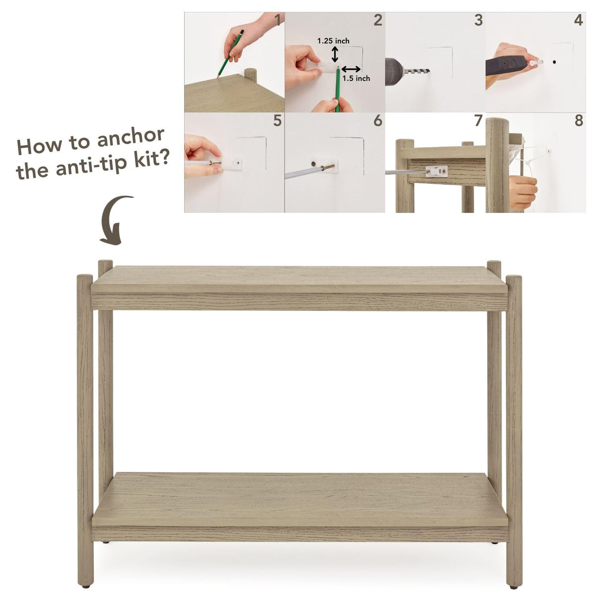 Bme Lyra Solid Wood Console Tables for Living Room - Entryway Table with 297lbs Distributed Load - Easy Assembly Sofa Tables, Light Grey Bme