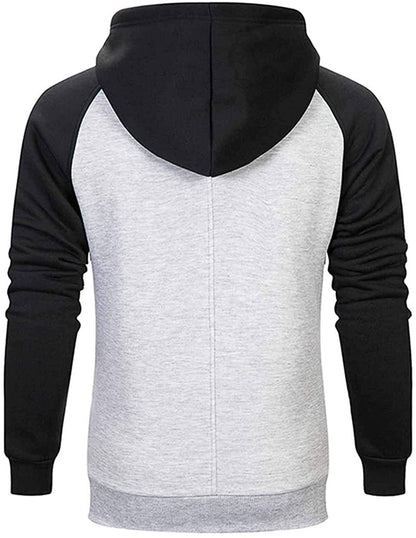 Wielsscca Mens Hoodies Patchwork Pullover Color Block Sweatshirts Casual Drawstring Tops with Pocket Light Gray XL