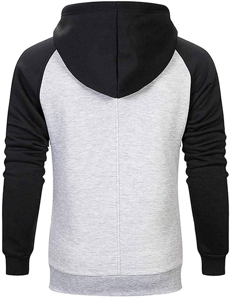 Wielsscca Mens Hoodies Patchwork Pullover Color Block Sweatshirts Casual Drawstring Tops with Pocket Light Gray XL Wielsscca
