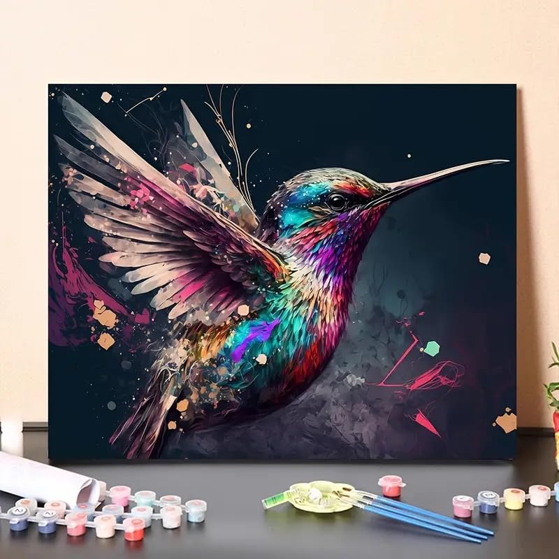 MaiMMaledy Paint by Numbers Kit for Adults Beginners Canvas Pictures with Framed Drawing Painting Acrylic Pigment with Wooden Triangle Easel Hummingbird 8Wx12L inch MaiMMaledy