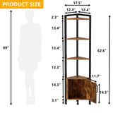 Furnulem Corner Shelf, Narrow Corner Bookshelf LED,5-Tier Corner Cabinet with Storage, 62.8” Standing Display Shelf for Bedroom, Living Room, Kitchen, Wood Display Shelf (Rustic Brown) Furnulem