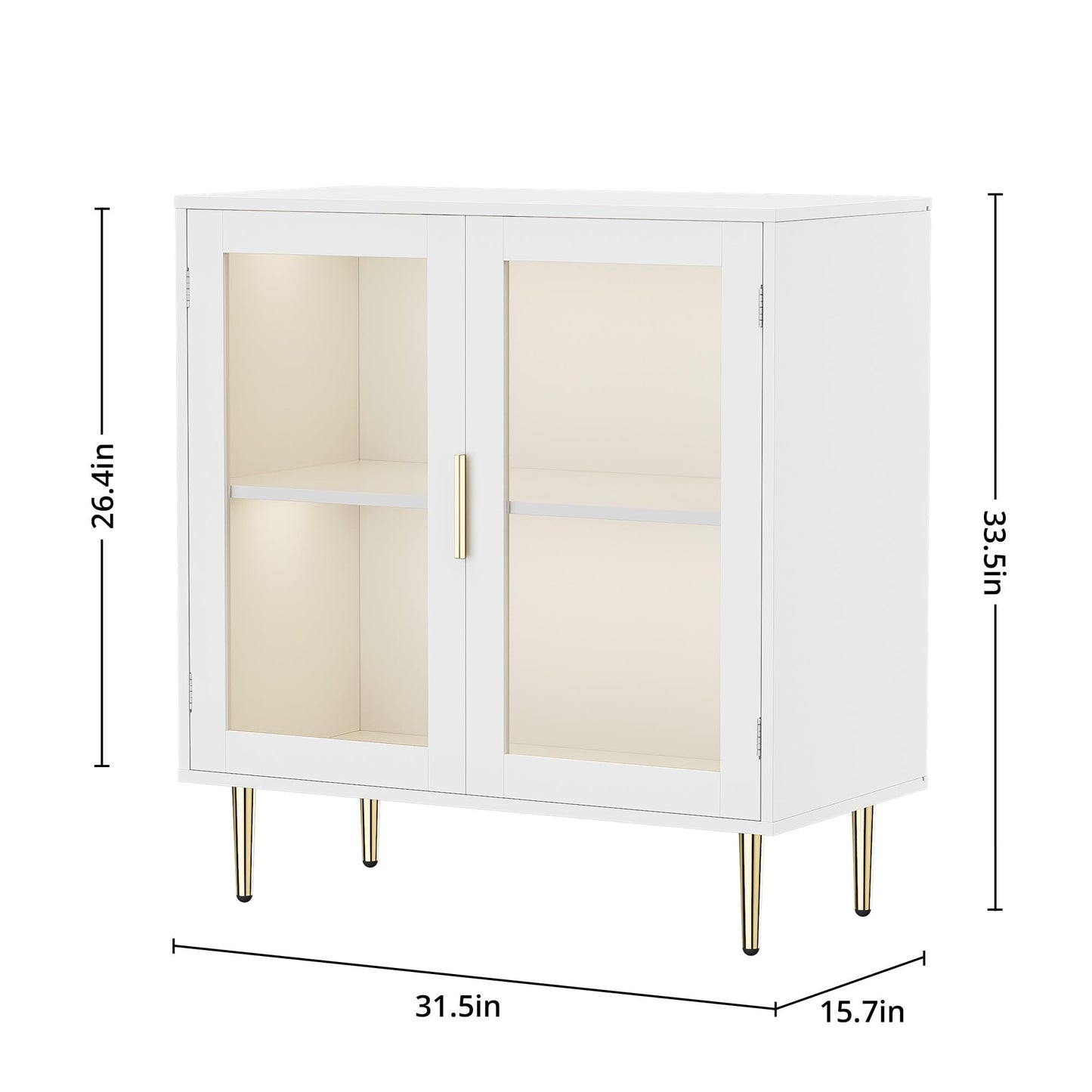 Housoul Sideboard Buffet Cabinet with 4 Doors, Modern Sideboard Cabinet with LED Lights, Bar Cabine with Adjustable Shelf, Coffee Bar Storage Cabinet with Golden Handles for Kitchen, White - WoodArtSupply