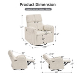Rhevoy Oversized Power Recliner Chair, 26" Extra Wide Swivel Rocker Recliner with Adjustable Headrest, Chenille Glider Rocking Nursery Chair with Overstuffed Armrest, USB Ports, White Rhevoy