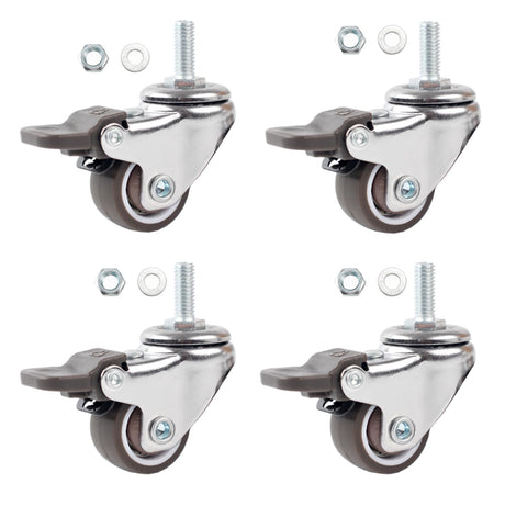 Luxinika 1 Inch Caster Wheels with M6 Threaded Stem, Small Swivel Stem Casters Set of 4 with Brakes, TPE Rubber Rolling 15 mm Screw Wheels for Furniture Tiny Shopping Cart Wire Shelving Luxinika