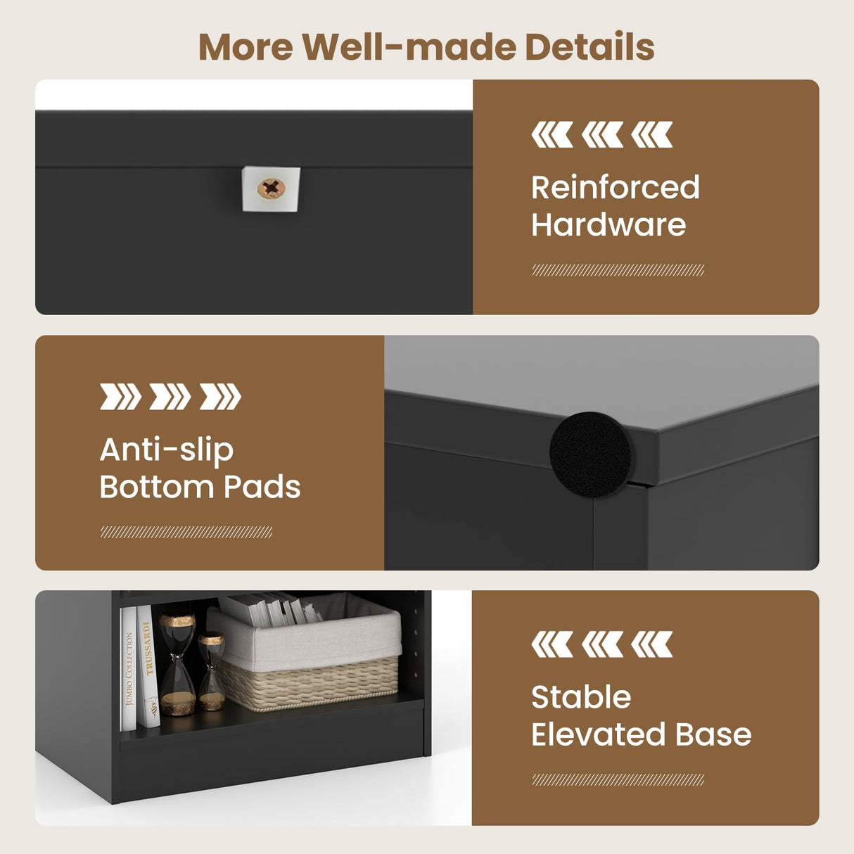 Giantex 3-Cube Bookcase Black - 3-Tier Modern White Open Bookshelf with Adjustable Shelves, Anti-Tipping Device, Small Wood Cube Storage Organizer for Kid’s Room, Living Room, Bedroom Giantex