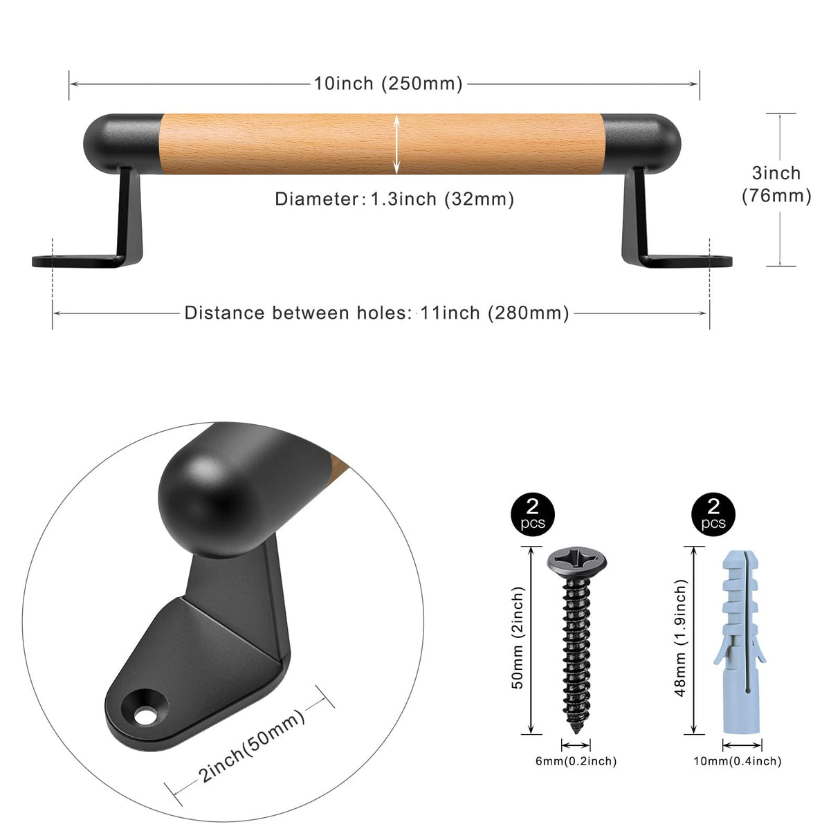 SELEWARE 12'' Barn Door Pull Handle Wood Handle w/Metal Brackets for Fence Gate Barn Door Closet Sliding Door Sheds Indoor Handrail Trays, Comfy & Long Last Using SELEWARE