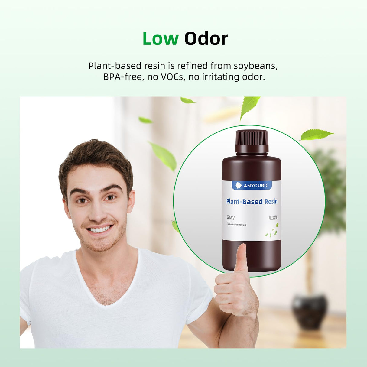 ANYCUBIC 3D Printer Resin with Low Odor and Safety, 405nm UV Plant-Based Rapid Resin with High Precision and Quick Curing for LCD 3D Printing (Grey, 500g) ANYCUBIC