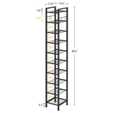 USIKEY 10 Tiers Narrow Shoe Rack for 10-20 Pairs - Sturdy Metal Tall Shelf With 4 Hooks, Slim Storage Organizer, Space Saving Vertical Design for Entryway, Closets - Black usikey