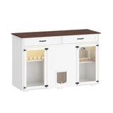 DAWNSPACES Enclosed Cat Litter Box Enclosure, Hidden Kitty Litter Furniture with 2 Large Drawers, 2 Glass Doors, LED Light and Cat Scratching Post DAWNSPACES