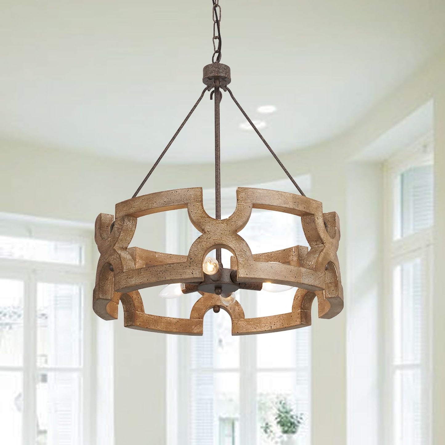 Wood Chandelier 6-Light Vintage Farmhouse Chandeliers Drum Chandeliers Light Fixtures Dining Wooden Chandelier Light Rustic Ceiling Chandelier Light for Living Room Kitchen Island - WoodArtSupply