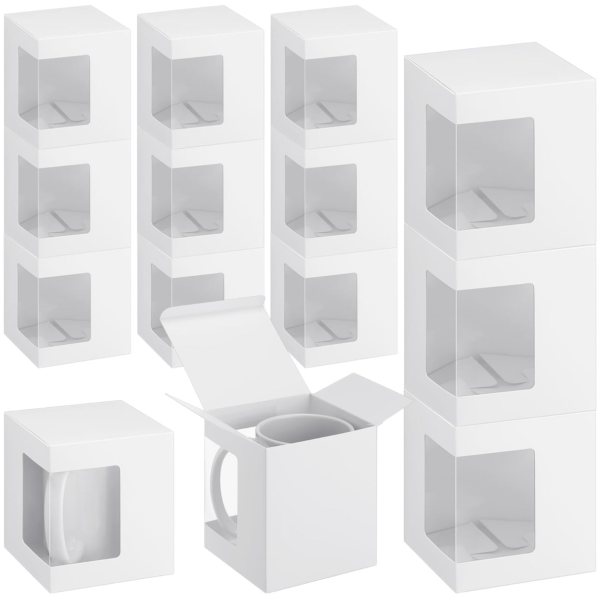 Harloon 72 Pcs Mug Boxes for Gift Coffee Mug Gift Box Transparent Packaging Box Gift for Blanks Sublimation 11oz, 12oz, 15oz Ceramic Blank Coffee Mugs Cups Gift Wrapping(White) Harloon