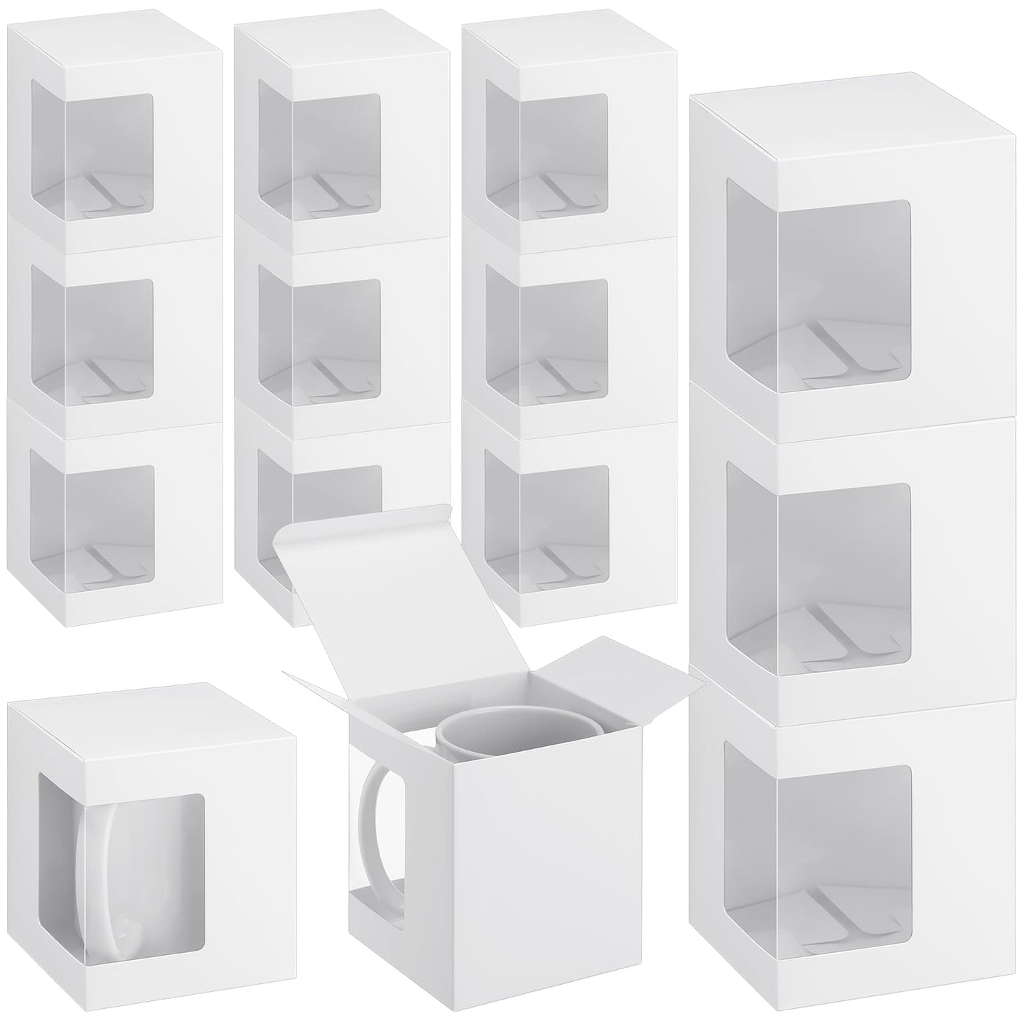 Harloon 72 Pcs Mug Boxes for Gift Coffee Mug Gift Box Transparent Packaging Box Gift for Blanks Sublimation 11oz, 12oz, 15oz Ceramic Blank Coffee Mugs Cups Gift Wrapping(White)