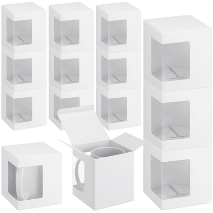 Harloon 72 Pcs Mug Boxes for Gift Coffee Mug Gift Box Transparent Packaging Box Gift for Blanks Sublimation 11oz, 12oz, 15oz Ceramic Blank Coffee Mugs Cups Gift Wrapping(White)