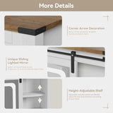 ARTETHYS Vanity Desk with Slide Mirror and Lights Farmhouse Makeup Vanity Set with Chair Small Dressing Table with Drawer for Bedroom, White and Brown ARTETHYS