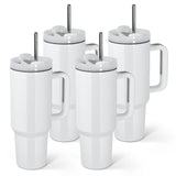 AGH 4 Pack 40 oz Sublimation White Tumbler with White Handle and Stainless Steel Straw, Insulated Double Wall Vacuum Reusable Cups with White Leakproof Lid AGH